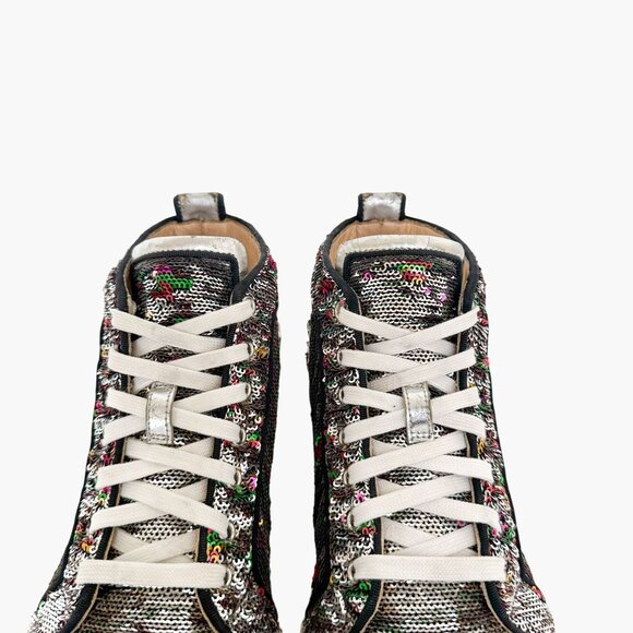 Christian Louboutin Bip Bip High Sneakers EU 37.5 US 7.5 Silver Flip Up Sequin - Picture 12 of 14